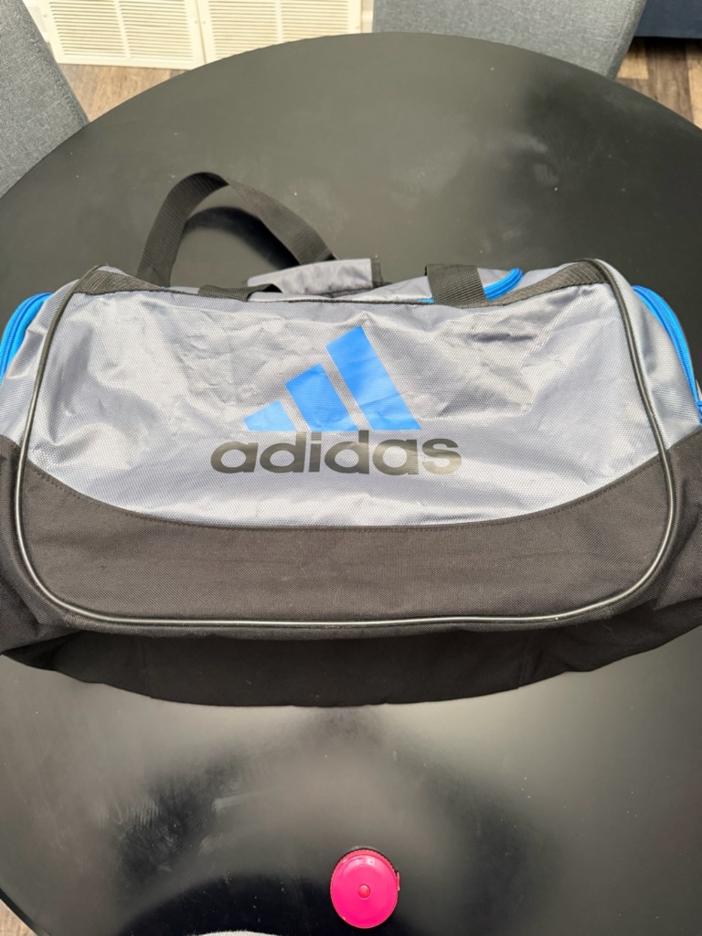 adidas Black & Gray medium Duffel Bag with Blue Logo Accent